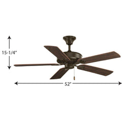 PROGRESS LIGHTING Progress Lighting P2503-20 AirPro 70W 5-Blade Ceiling Fan in Antique Bronze