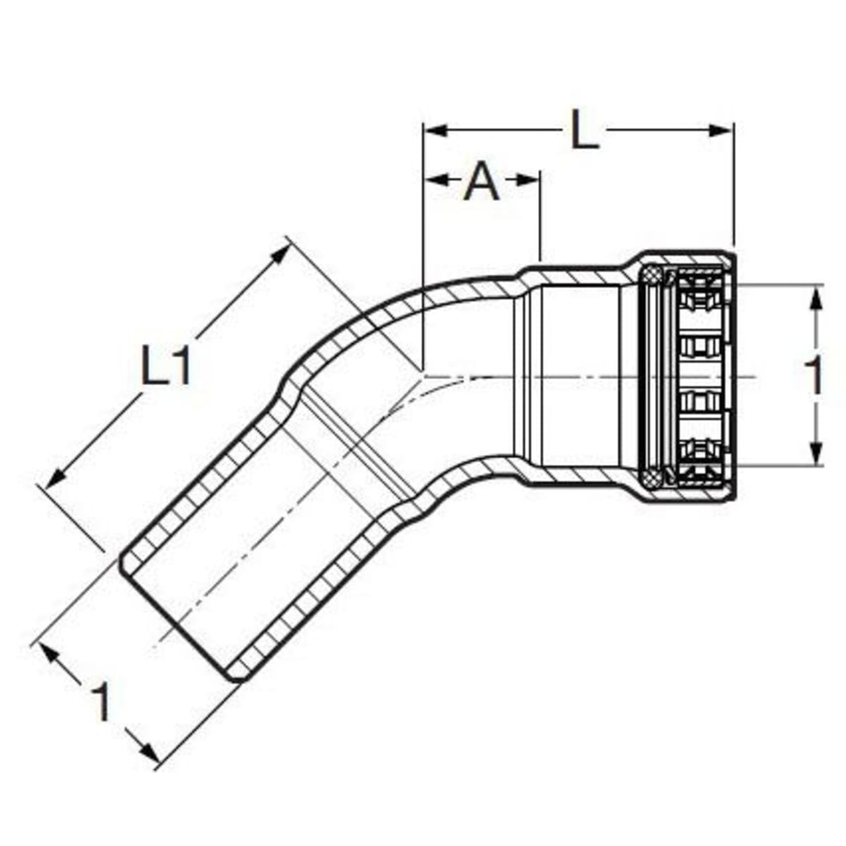 VIEGA Viega 28655 MegaPressG 4 in Fitting x Press Zinc Nickel Carbon Steel 45 Degree Street Elbow