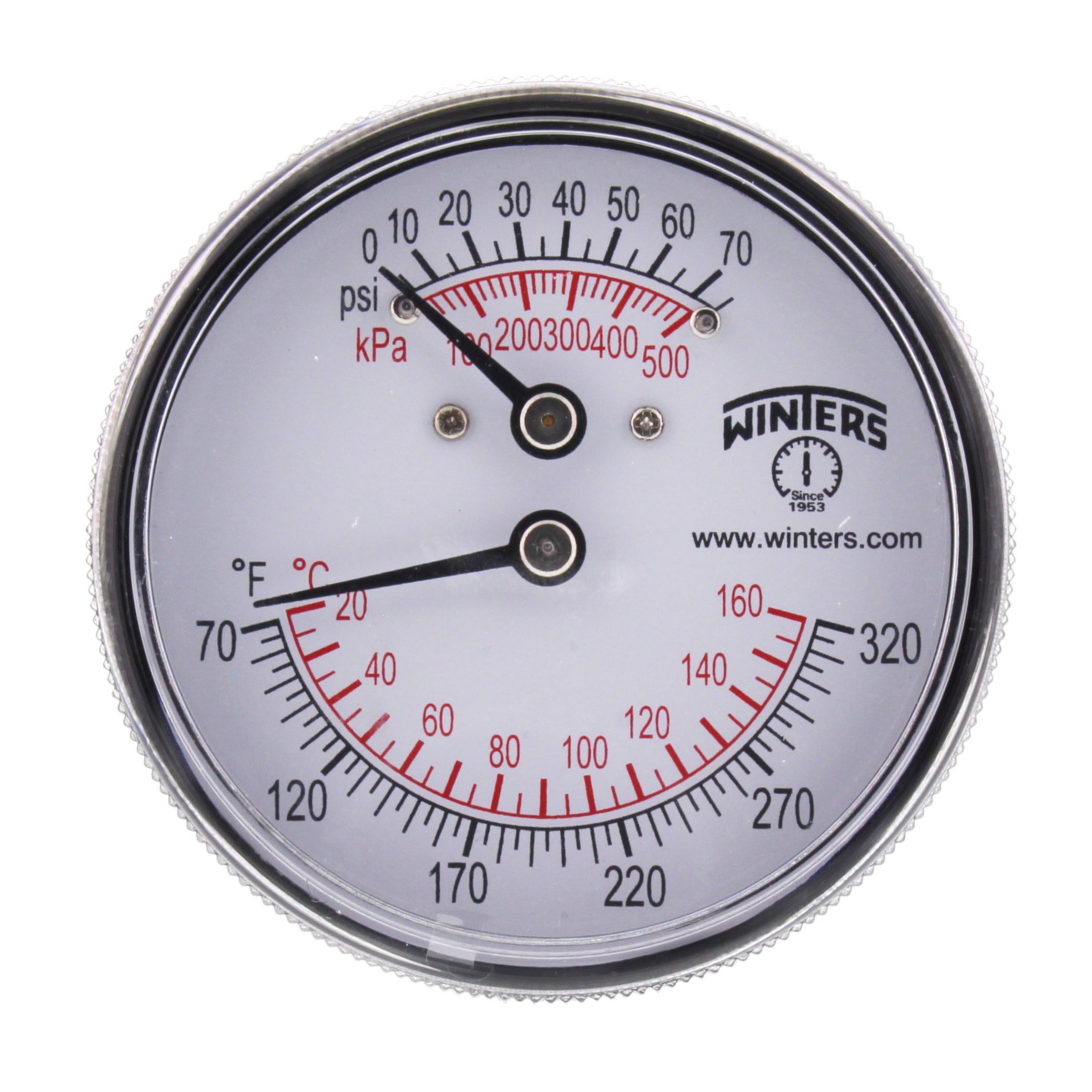 WINTERS INSTRUMENTS Winters Instruments TTD401 2.5 Tridicator with Extension Back Temperature and Pressure Gauge 0-75 PSI