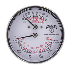 WINTERS INSTRUMENTS Winters Instruments TTD401 2.5 Tridicator with Extension Back Temperature and Pressure Gauge 0-75 PSI