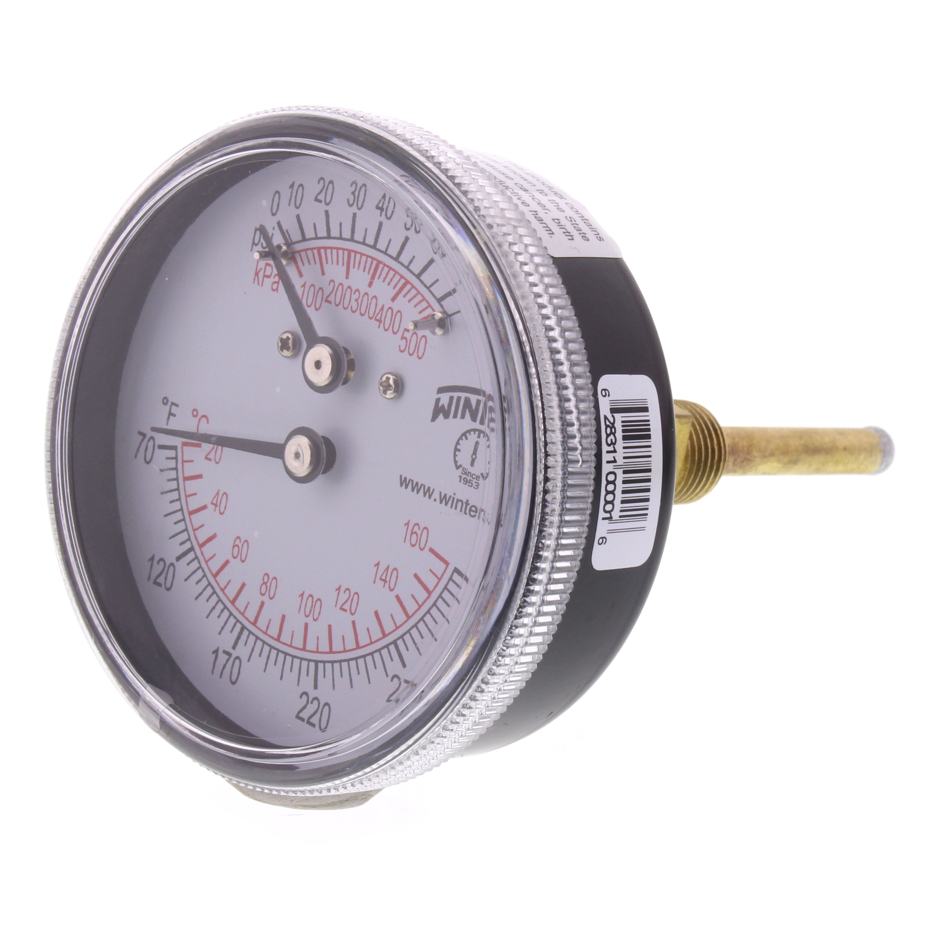 WINTERS INSTRUMENTS Winters Instruments TTD401 2.5 Tridicator with Extension Back Temperature and Pressure Gauge 0-75 PSI