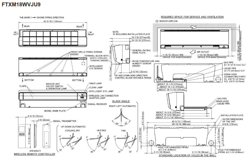 DAIKIN Daikin FTXM18WVJU9 FTXM-RXM-V Series Indoor Mini-Split Fan Coils 1.5 Tons