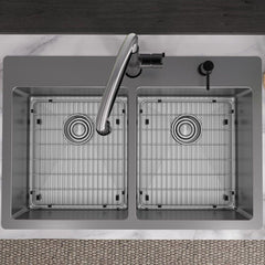 ELKAY Elkay ECTSR33229TBGFR2 Crosstown 18 Gauge Stainless Steel 33 x 22 x 9 FR2-Hole Equal Double Bowl Dual Mount Sink Kit