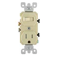LEVITON Leviton T5225-I Combination Switch and Receptacle, 15 A, 120 Volt AC, Duplex