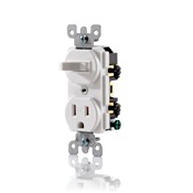 LEVITON Leviton T5225-I Combination Switch and Receptacle, 15 A, 120 Volt AC, Duplex