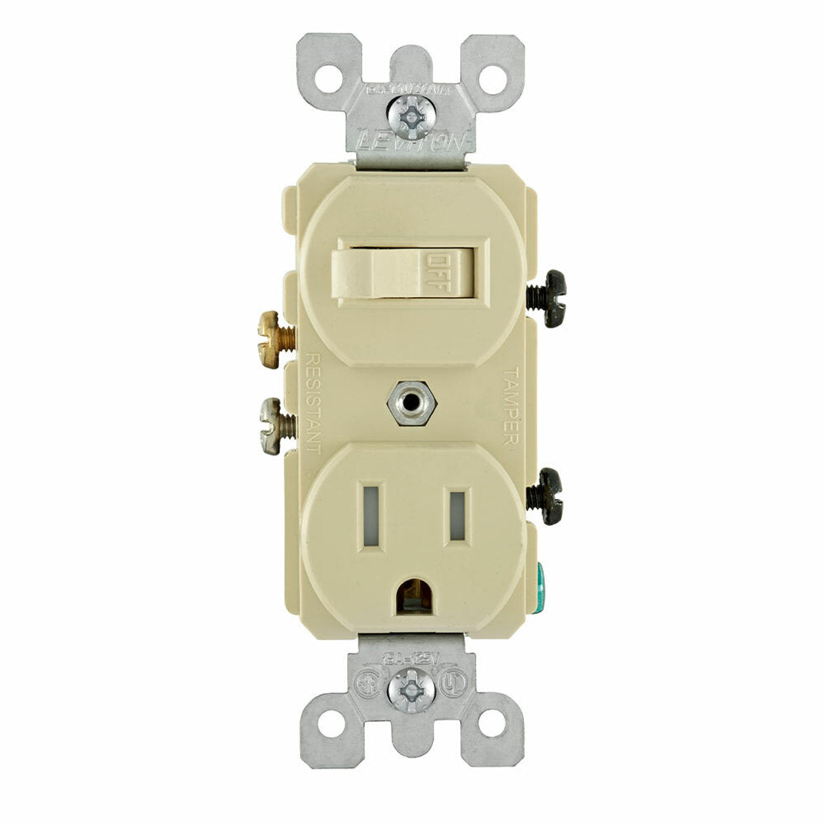 LEVITON Leviton T5225-I Combination Switch and Receptacle, 15 A, 120 Volt AC, Duplex