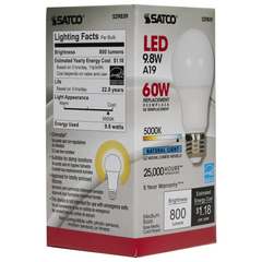 SATCO-NUVO Satco S29839 A19 LED 9.8 Watt 5000K Medium Base 220 Beam Angle