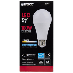 SATCO-NUVO Satco S29818 15 Watt A19 LED Frosted 5000K Medium Base 220 Beam Angle
