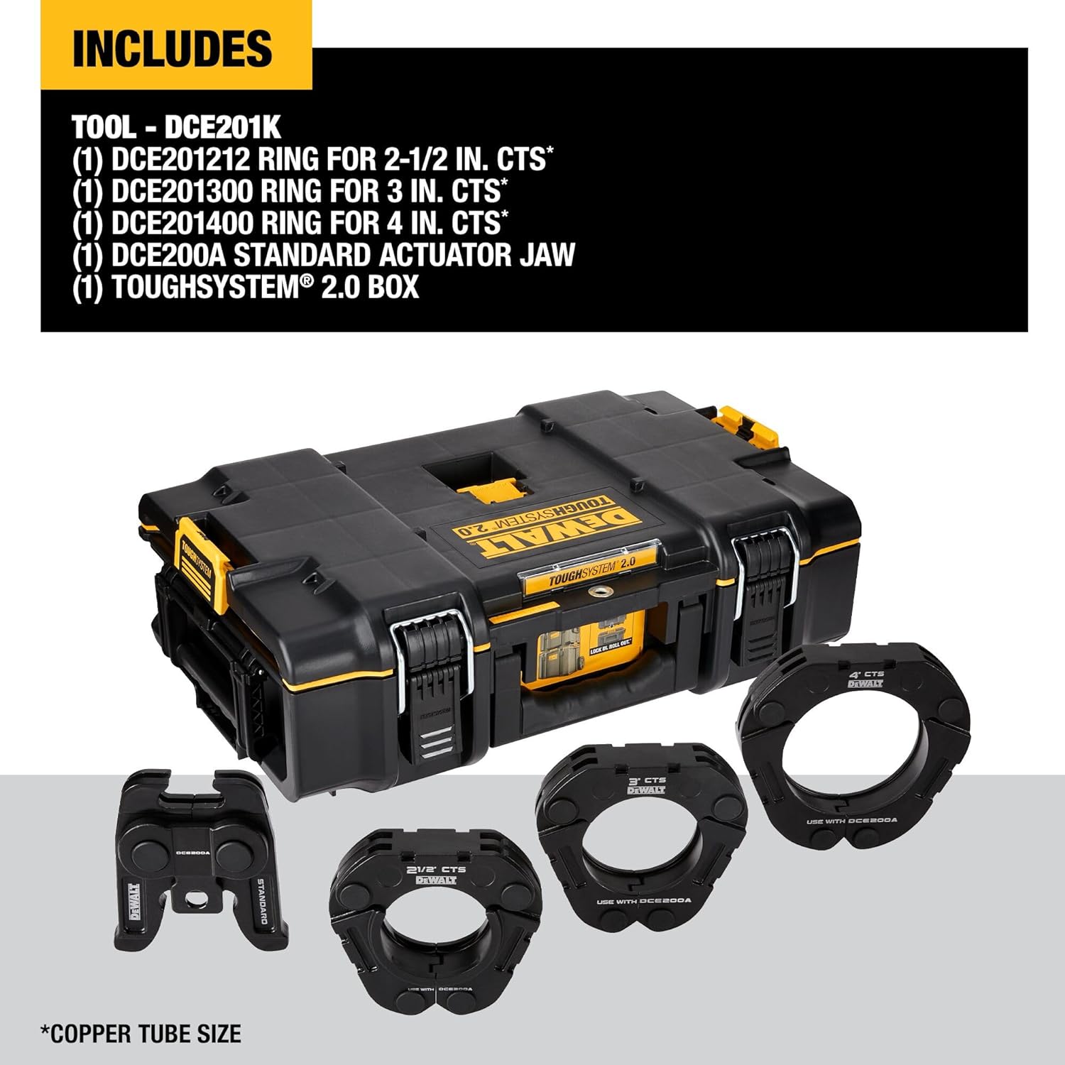 DEWALT DeWALT DCK201K Press Kit Tool Kit, Press Rings and Jaw, 2-1/2 to 4 Inch