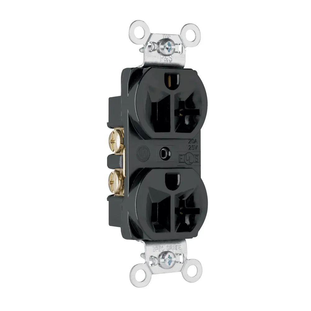 LEGRAND Pass & Seymour 5362-BK Hard Use Spec-Grade Duplex Receptacle, Back and Side Wire, 20A, 125VAC