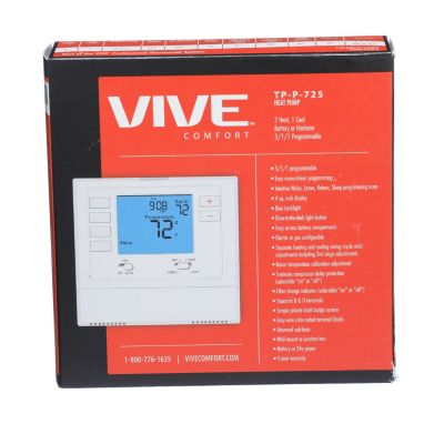 VIVE VIVE TP-P-725 5+1+1 Programmable Thermostat 2H/1C Heat Pump With 4 Sq. In. Display