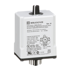 SCHNEIDER ELECTRIC Square D 9050JCK21V20 Timing Relay 120 VAC 110 VDC Coil 10 Amp DPDT Plug-In Socket Mount AC/DC Timing Relay