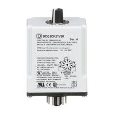 SCHNEIDER ELECTRIC Square D 9050JCK21V20 Timing Relay 120 VAC 110 VDC Coil 10 Amp DPDT Plug-In Socket Mount AC/DC Timing Relay