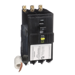 SCHNEIDER ELECTRIC Square D QOB320GFI 3-Pole 20 Amp 120/240 Volt Ground Fault Miniature Circuit Breaker