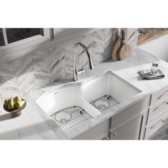 ELKAY Elkay ELGHU3322RWH0C Quartz Classic 33 x 22 in. 1-Hole Composite Double Bowl Undermount Kitchen Sink in White
