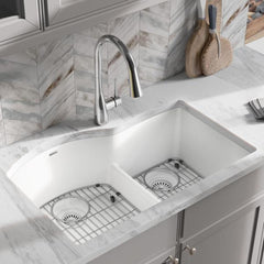 ELKAY Elkay ELGHU3322RWH0C Quartz Classic 33 x 22 in. 1-Hole Composite Double Bowl Undermount Kitchen Sink in White