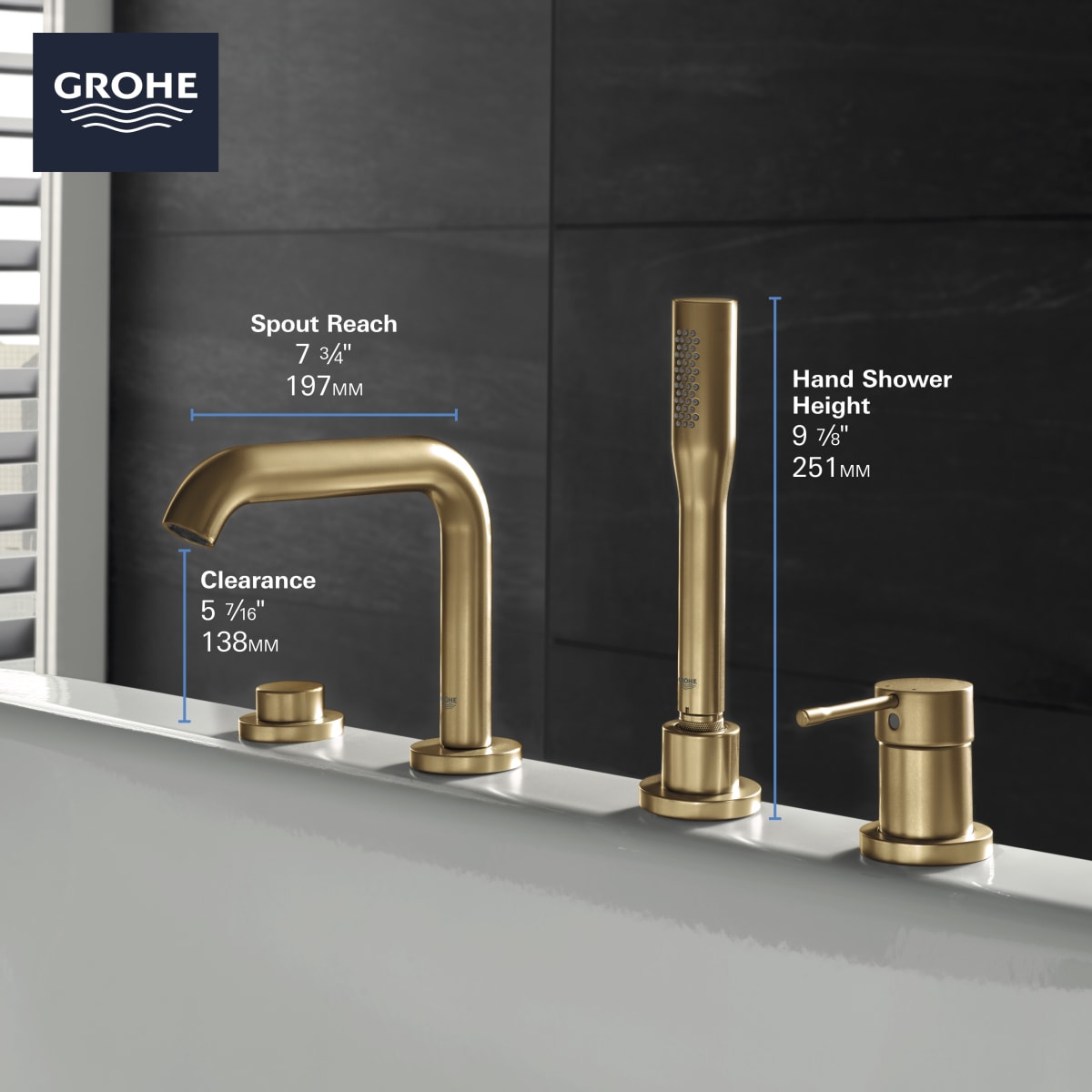 GROHE Grohe 1957800A 4-Hole Single-Handle Deck Mount Roman Tub Faucet with 1.75 GPM Hand Shower