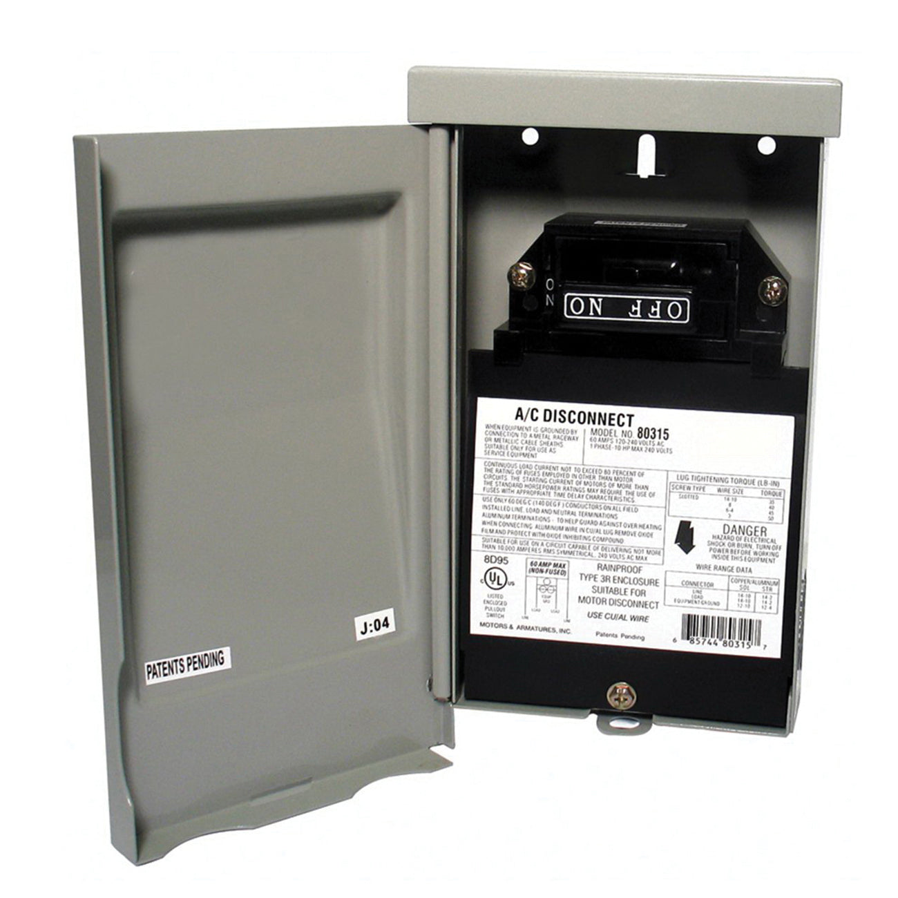 MARS MARS 80315 Mars 1-Phase 3-Pole 240VAC 60A NEMA 3R Side Open Non-Fused Disconnect Box