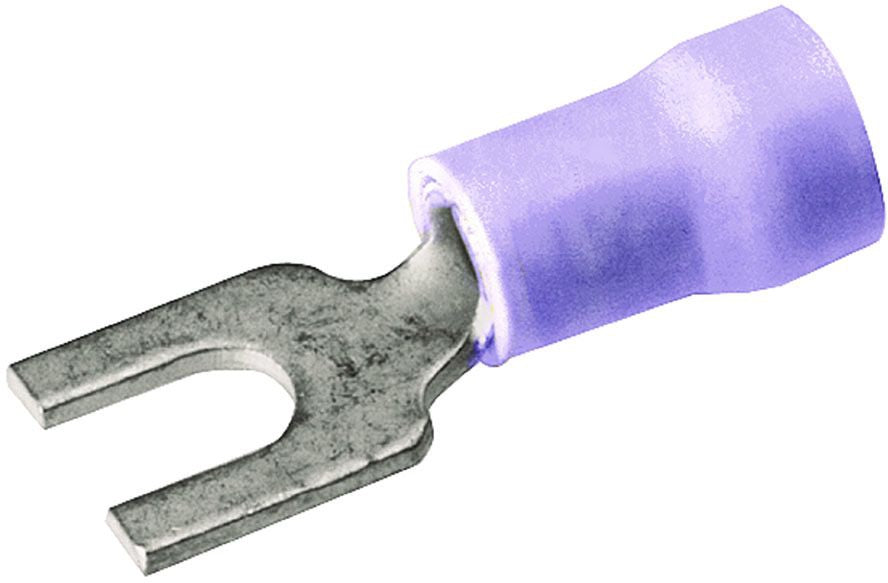 BURNDY BURNDY TP14-10F Copper Terminal, Fork Tongue, 16-14 AWG, #8-#10 Stud, Vinyl Insulated, Tin Plated