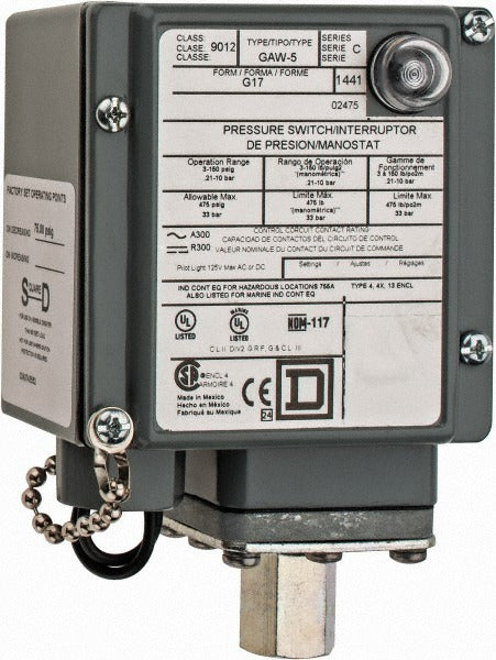 SCHNEIDER ELECTRIC Square D 9012GAW5G17 Pressure Switch 3-150 Psig Spdt-db