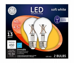 GE G E Lighting 37669 A19 Led Bulb 4.5W Soft White 2 Pack
