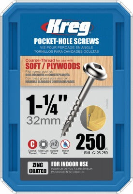 KREG Kreg Tool Company SML-C125-250 Pocket Hole Screws 250ct