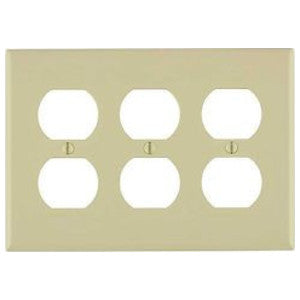 LEVITON Leviton 80730-I Standard Size Traditional Wallplate 3 Gangs Ivory