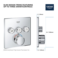 GROHE Grohe 291422430 Triple Function Thermostatic Valve Trim in Matte Black