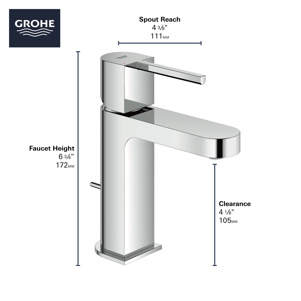 GROHE GROHE 33170EN3 Plus Single Handle Monoblock Bathroom Sink Faucet in Brushed Nickel