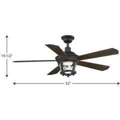 PROGRESS LIGHTING Progress Lighting P2576-8030K Smyrna 58W 5-Blade Indoor Ceiling Fan with 52 in. Blade Span and LED Light in Forged Black