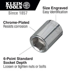 KLEIN TOOLS Klein 65605 11/32-Inch Standard 6-Point Socket, 1/4-Inch Drive
