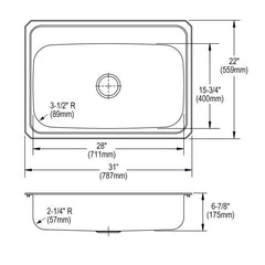 ELKAY Elkay CR31222 Celebrity Stainless Steel Drop-In Sink 20 Gauge 31 x 22 x 6-7/8