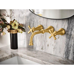 MOEN Moen TS44105BG Colinet Two Handle Wall Mount Widespread Bathroom Sink Faucet in Brushed Gold