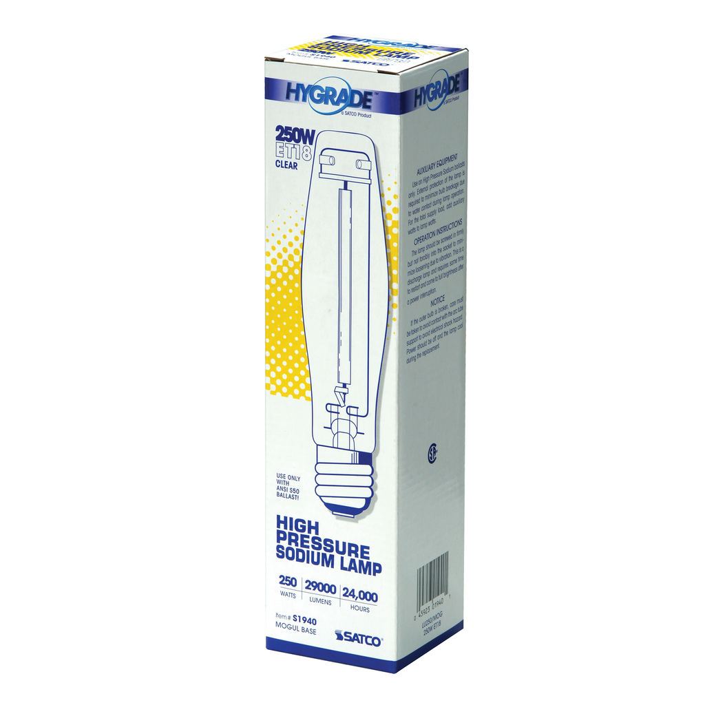 SATCO-NUVO Satco S1940 High Pressure Sodium HID 250 Watt Mogul Base ET18 Clear