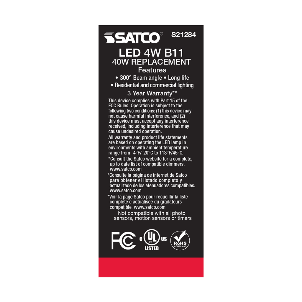 SATCO-NUVO Satco S21284 4B11/LED/927/CL/120V/E