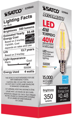 SATCO-NUVO Satco S29866 4W C11 LED Lamp - Clear - Candelabra Base - 5000K - 350L - 120V