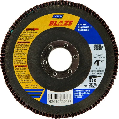 NORTON Norton 66261020628 Blaze Ceramic Alumina Extra Coarse Grit Center Mount Fiberglass Flat Flap Disc