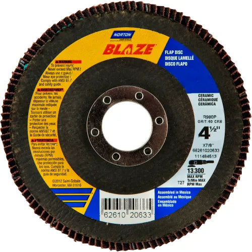 NORTON Norton 66261020633 Blaze Ceramic Alumina Coarse Grit Center Mount Fiberglass Flat Flap Disk