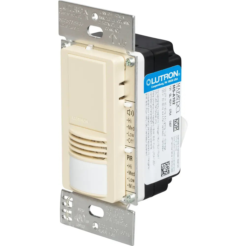 LUTRON Lutron MS-A102-IV Maestro Dual Technology Occupancy Sensor Switch, Ivory