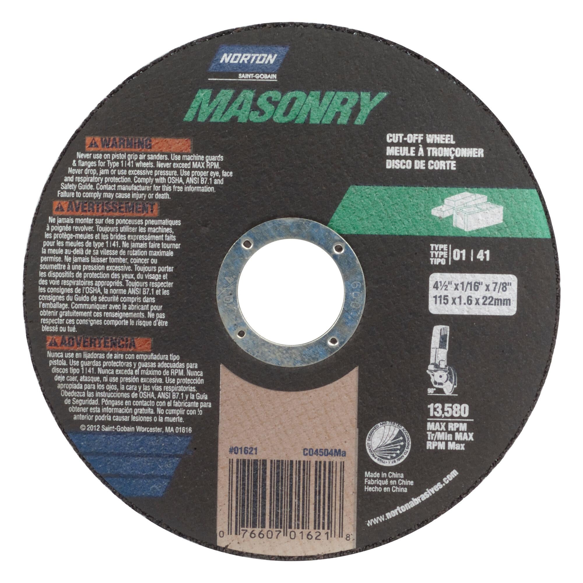 NORTON Norton 07660702757 Metal RightCut A Type 01/41 Right Angle Cut-Off Wheel 6 in Diameter