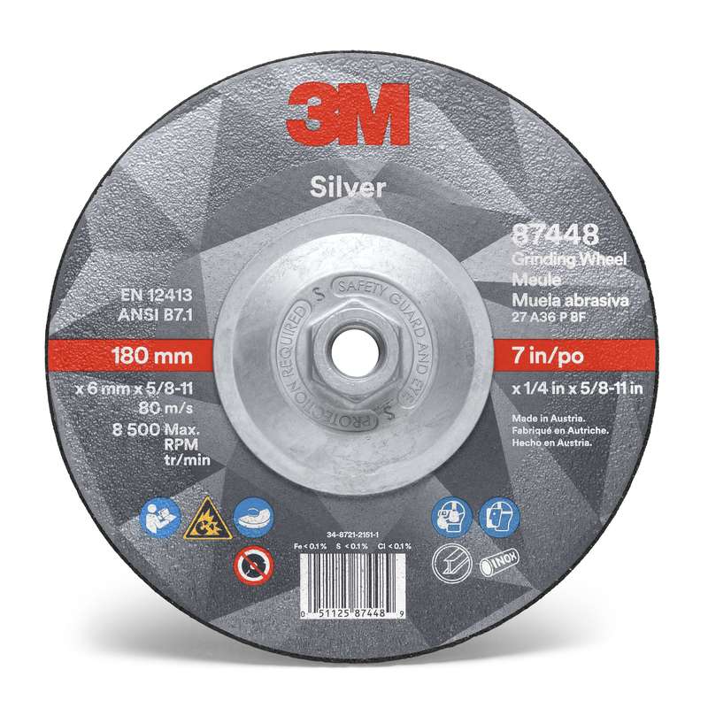3M 3M 7010412151 Silver Depressed Center Grinding Wheel 7 in x 0.25 in x 7/8 in 36 Grit