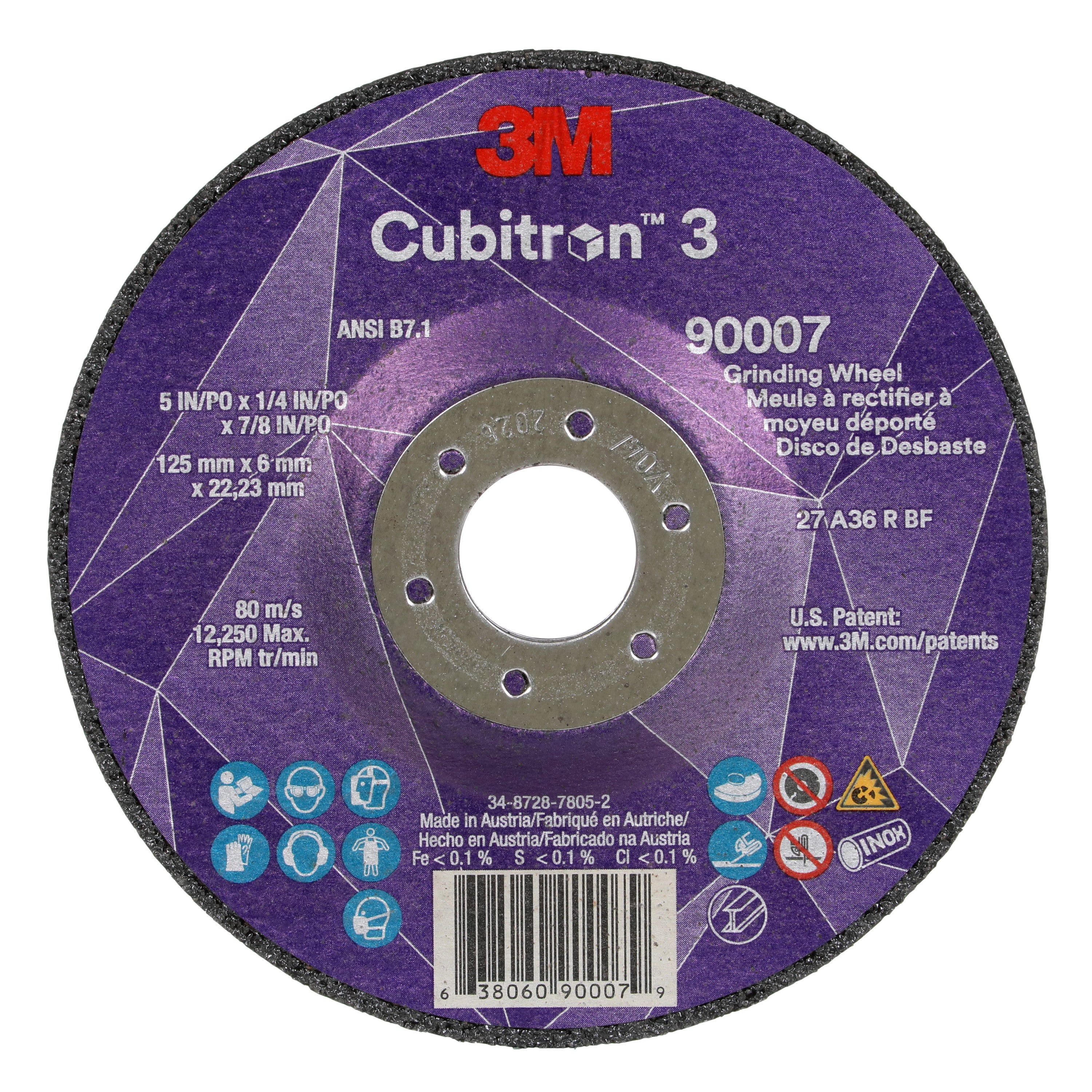 3M 3M 7100303967 Cubitron 3 Depressed Center Grinding Wheel 5 X 1/4 X 7/8