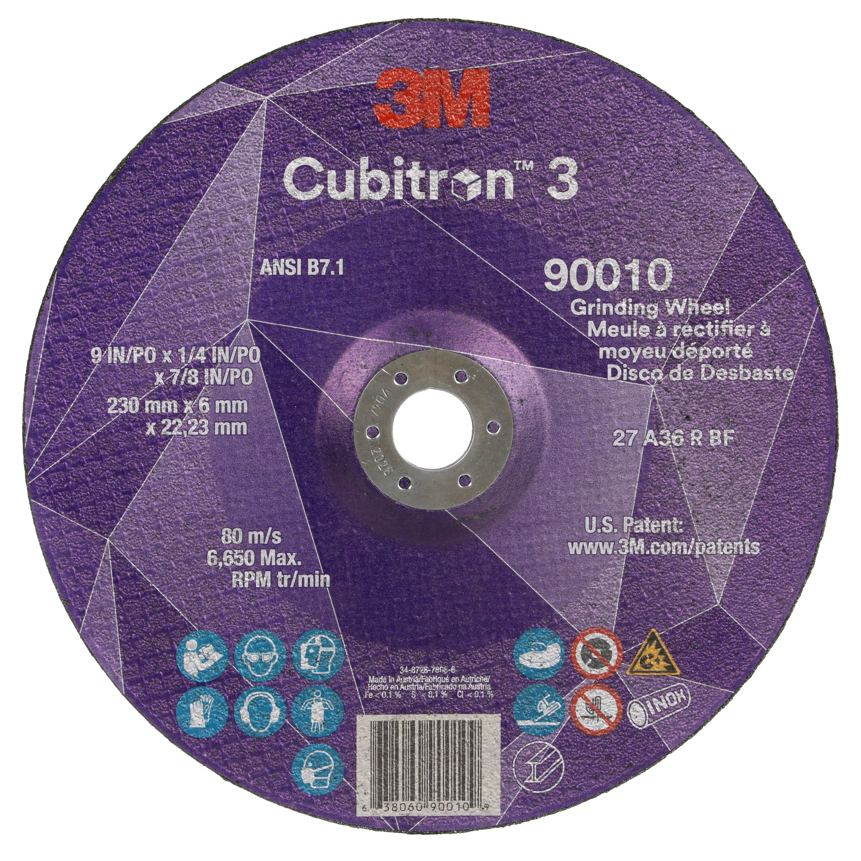 3M 3M 7100313202 Cubitron 3 Depressed Center Grinding Wheel 36+ Grit Type 27