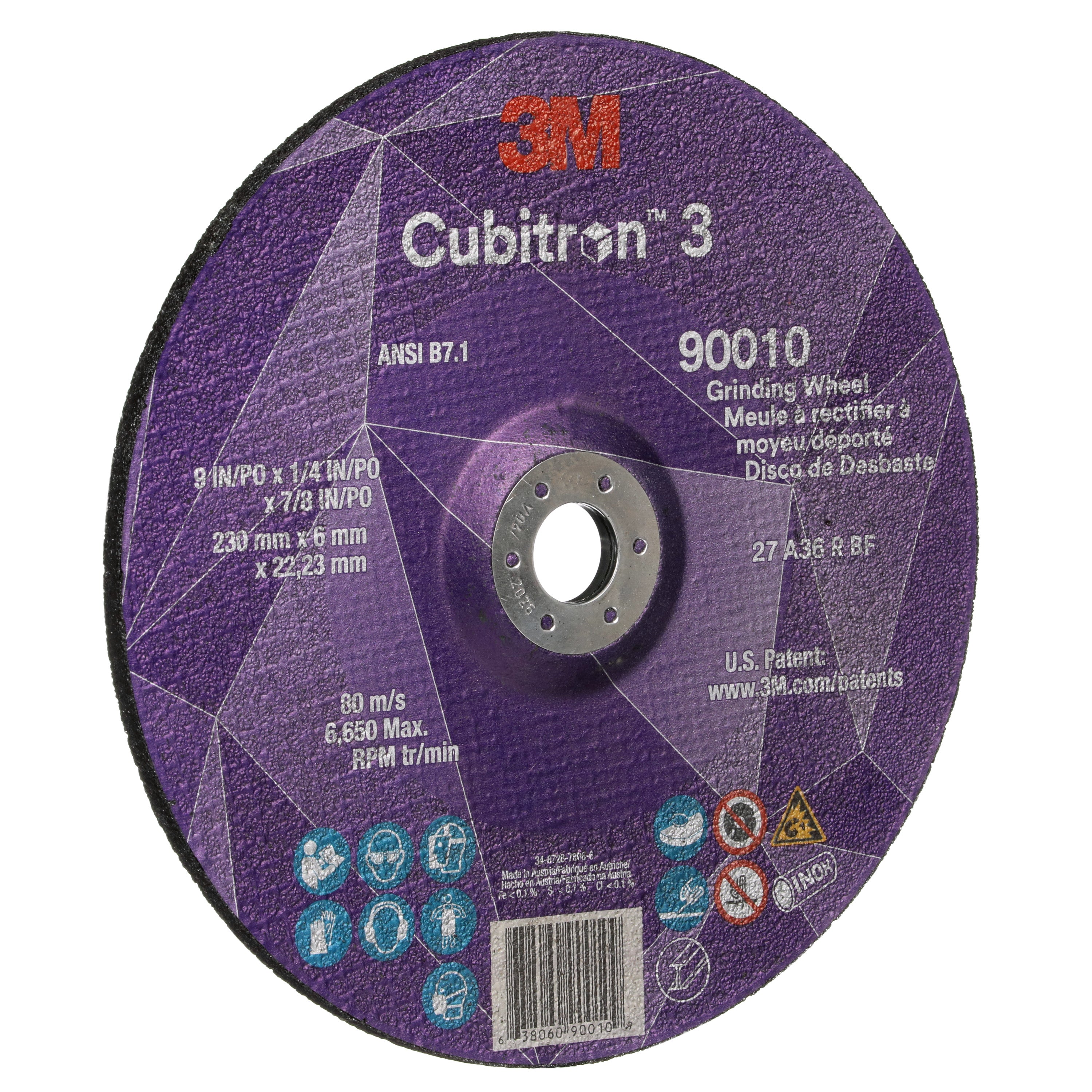 3M 3M 7100313202 Cubitron 3 Depressed Center Grinding Wheel 36+ Grit Type 27