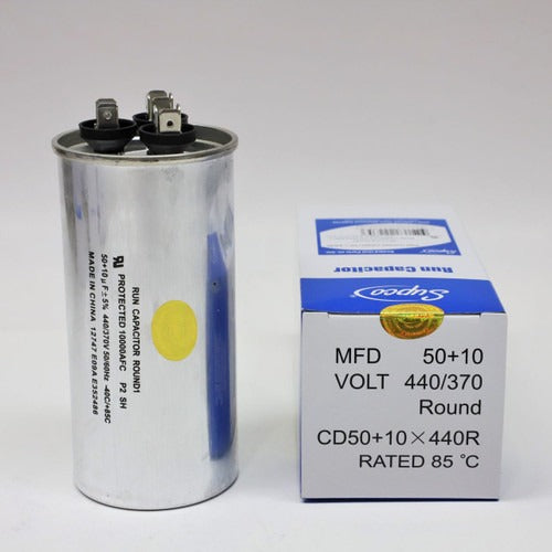 SUPCO Supco CD50+10X440R Dual Motor Run Capacitor 50 + 10 Mfd x 440 V (2.1875 in x 4.50 in) Replacement Mars 12892