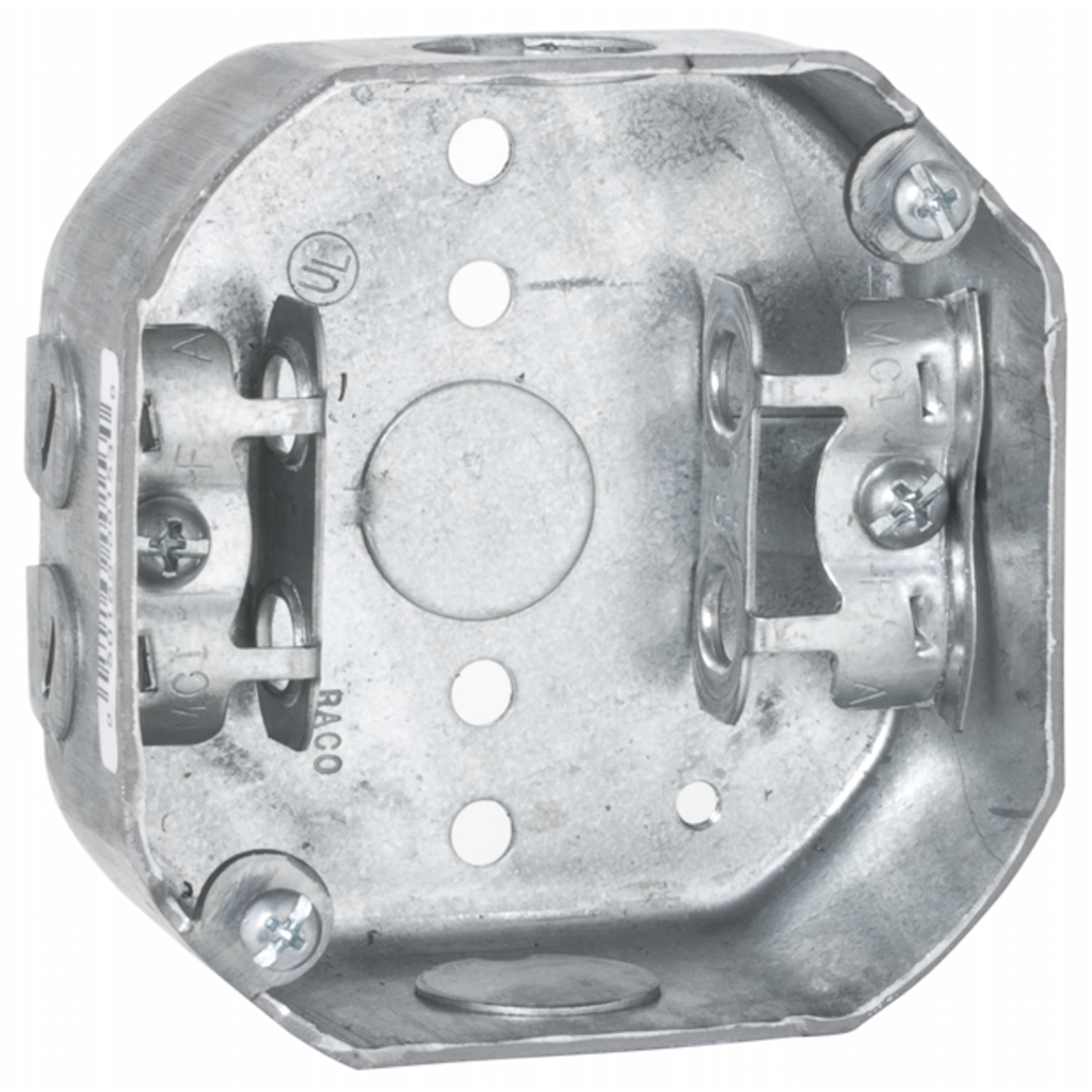 RACO RACO 153 4 Octagon Box 1-1/2 Deep Three 1/2 KO's & AC/MC/Flex Clamps