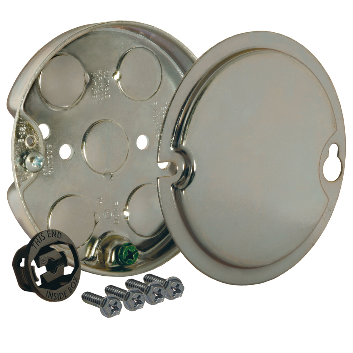 RACO RACO 295-1 4 Steel Round Ceiling Fan Support Pan 1/2 Deep 1/2 Knockouts