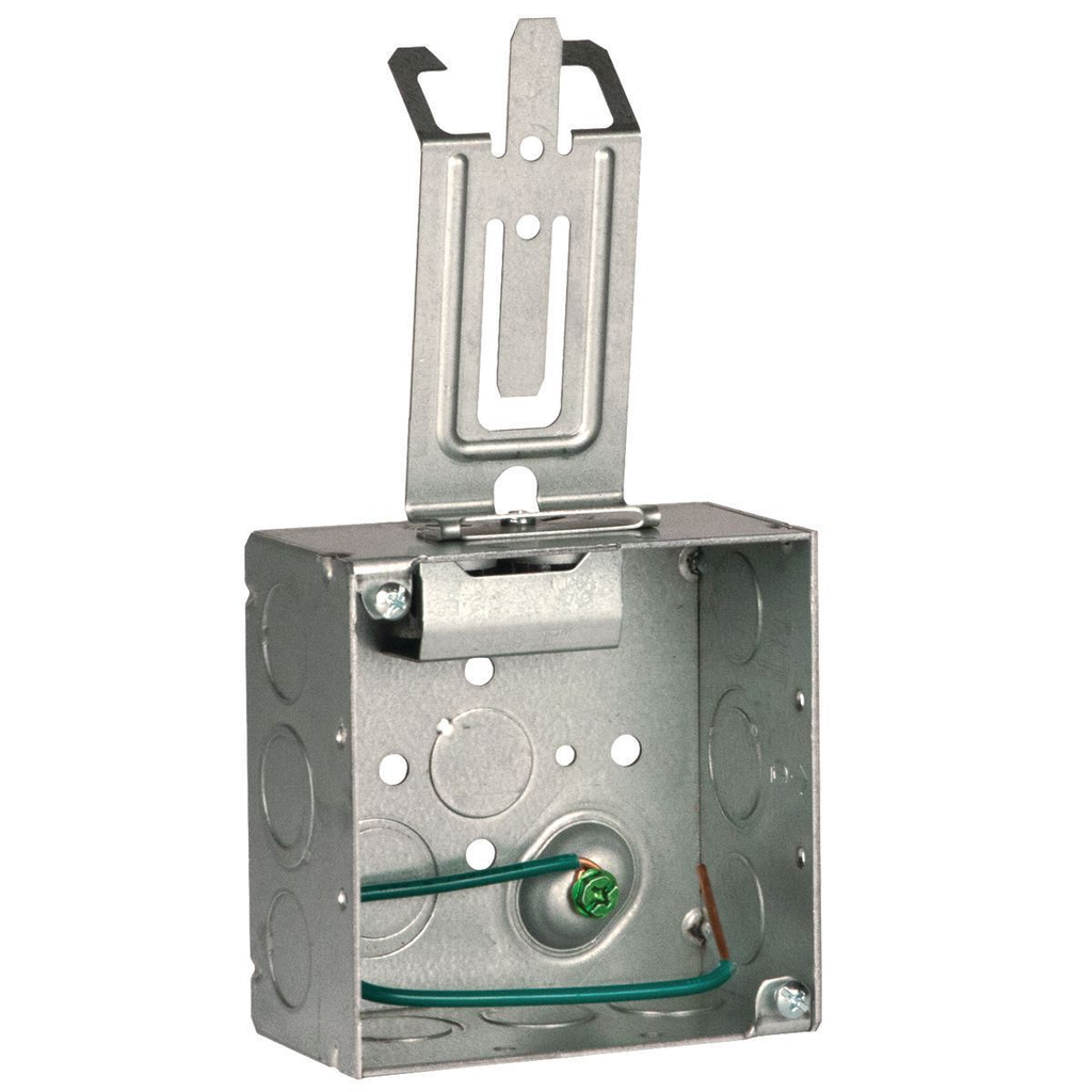 RACO RACO 232SCM 4 Square Box, 2-1/8 Deep w/ Raised Ground, 8 #12 Solid Copper Pigtail, Cable Management Clip