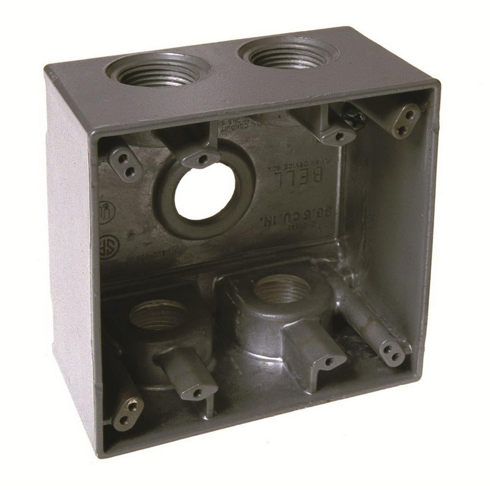 RACO Bell 5389-0 RAC 2-Gang Weatherproof Electrical Box with Lug 4-1/2 Inch x 4-1/2 Inch x 2-5/8 Inch