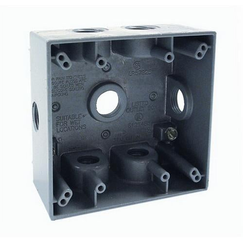 RACO Raco 5338-0 Powder Coated Die Cast Aluminum 2-Gang Weatherproof Electrical Box With Lug 4-1/2 Inch x 4-1/2 Inch x 2 Inch